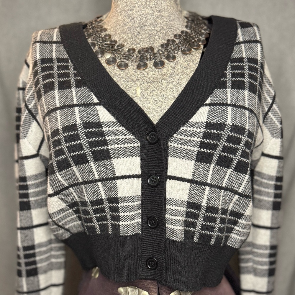 Love Tree Black and White Plaid Cardigan